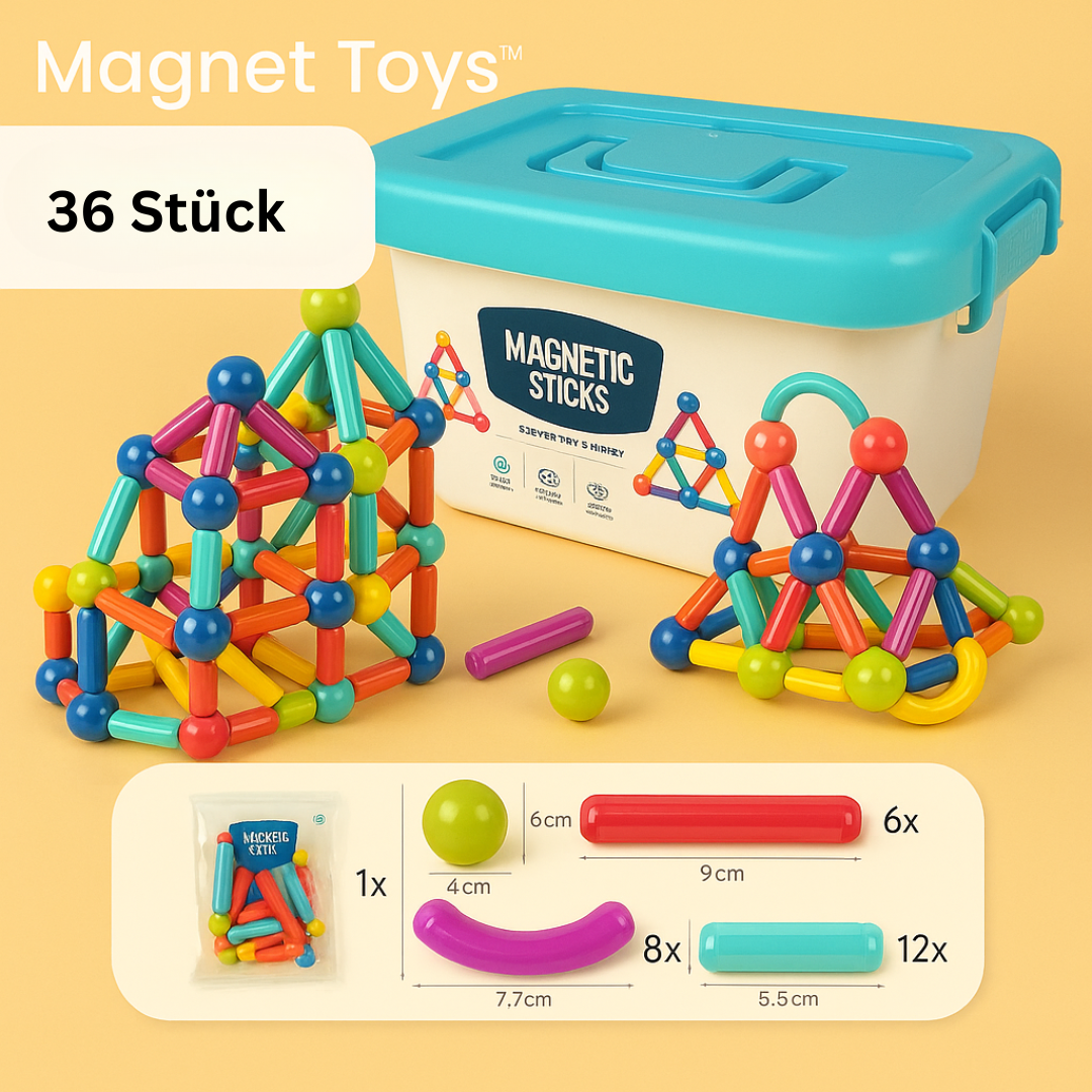 Magnet Toys™ - Kreativität entwickeln - Magnetische Stäbe 36 Stück - 44.95 € | Pädagogisches Holzspielzeug von Mein Kleines Baby