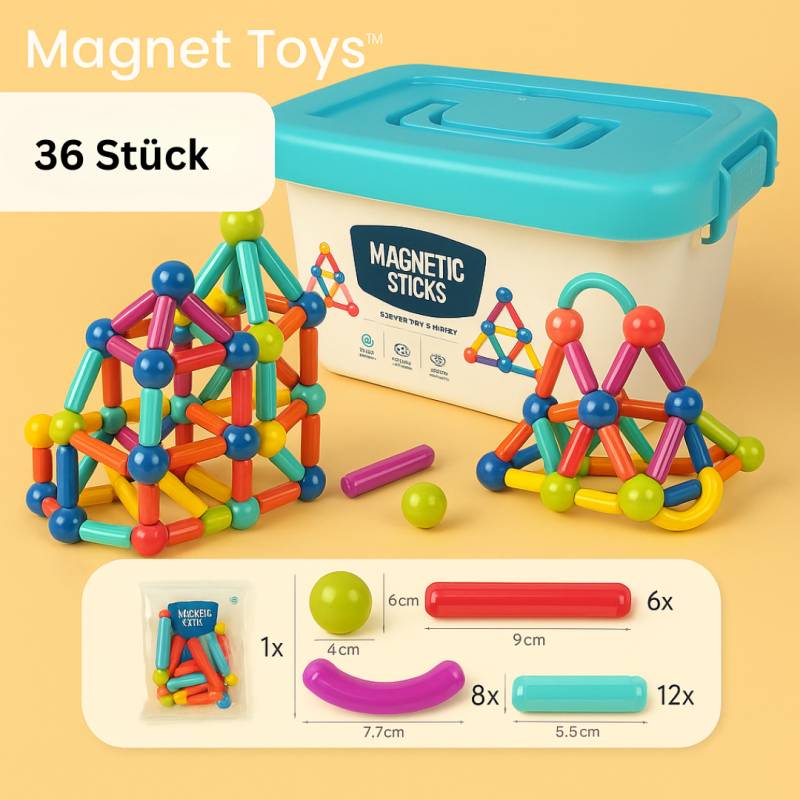 Magnet Toys™ - Kreativität entwickeln - Magnetische Stäbe 36 Stück | Pädagogisches Holzspielzeug von Mein Kleines Baby