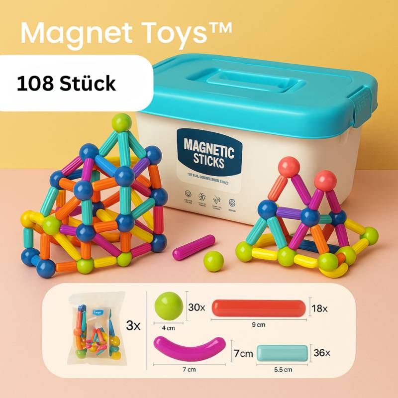 Magnet Toys™ - Kreativität entwickeln - Magnetische Stäbe 108 Stück | Pädagogisches Holzspielzeug von Mein Kleines Baby