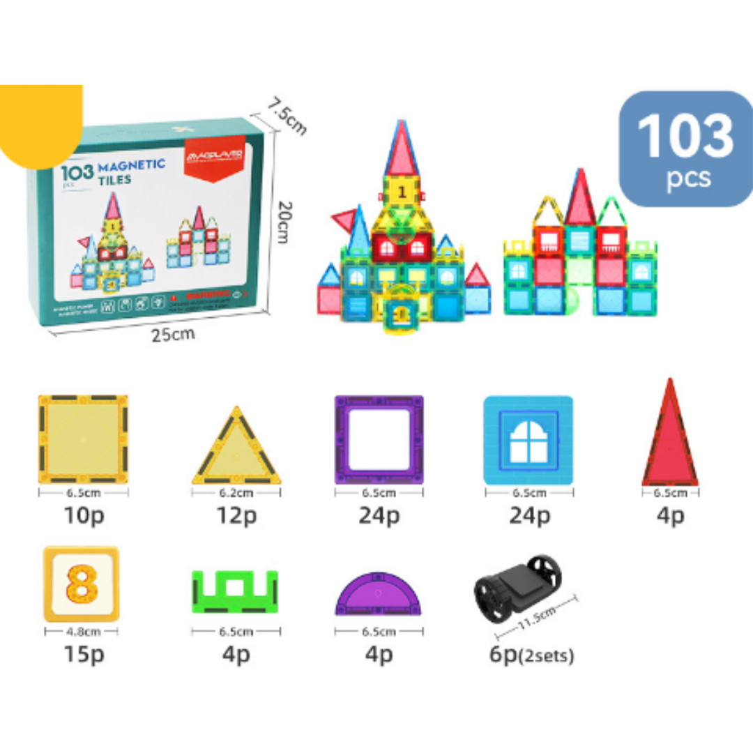 Magnet Toys™ - Udvikl kreativitet - Magnetiske byggeplader 103 stykker | Pädagogisches Holzspielzeug von Mein Kleines Baby