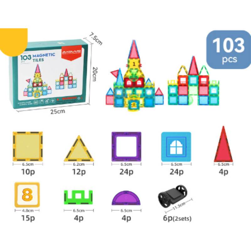 Magnet Toys™ - Udvikl kreativitet - Magnetiske byggeplader 103 stykker | Pädagogisches Holzspielzeug von Mein Kleines Baby