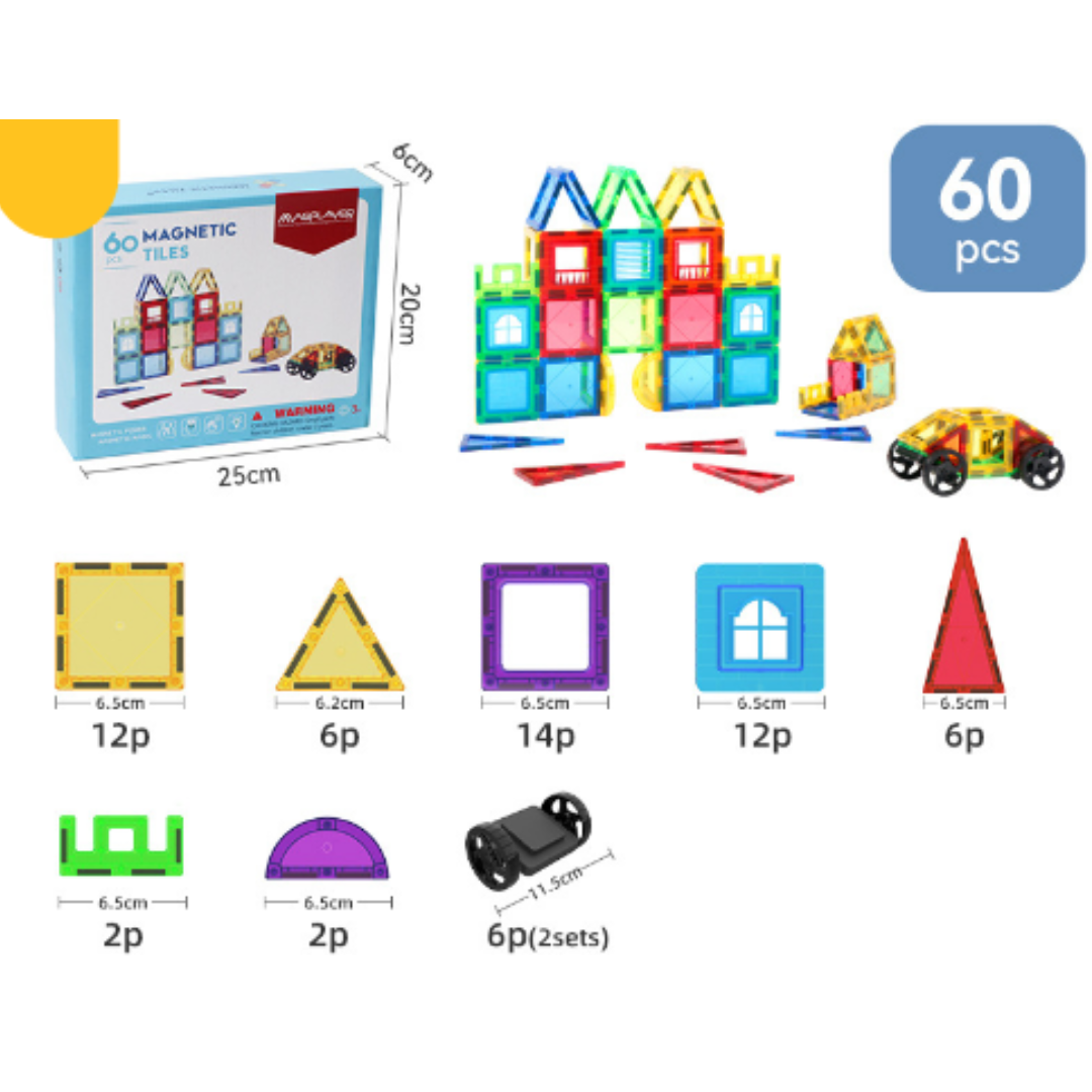 Magnet Toys™ - Udvikl kreativitet - Magnetiske byggeplader 60 stykker | Pädagogisches Holzspielzeug von Mein Kleines Baby