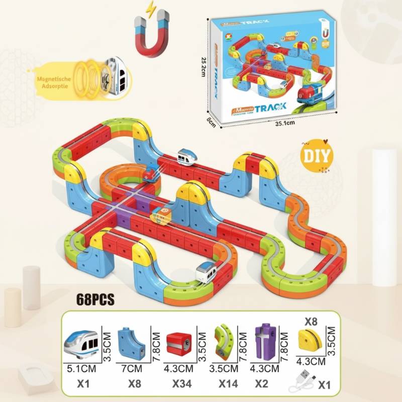 MagniTrack– Kreativ&Elektrisch– Anti-Schwerkraft-Elektrozug 68 Stück | Pädagogisches Holzspielzeug von Mein Kleines Baby