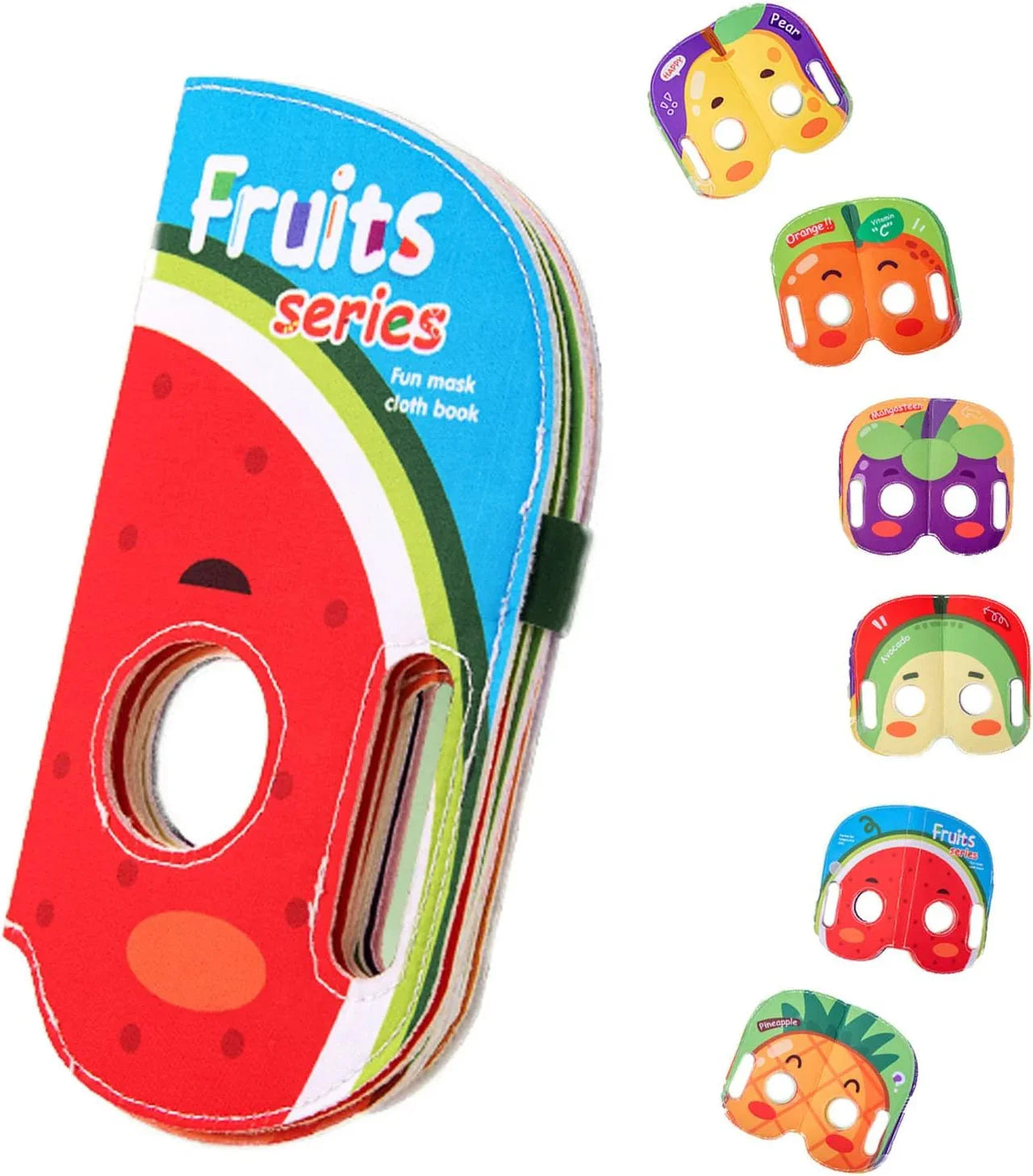 Mask Book™ – Baby lernt erste Eindrücke - Stoffmaskenbuch Obst | Pädagogisches Holzspielzeug von Mein Kleines Baby