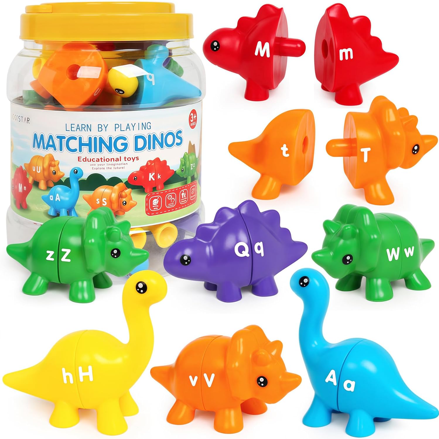 Matching Dino's– Lustig und lehrreich - Alphabet und Zahlen Dino Spiel Letters: 13 stuks | Pädagogisches Holzspielzeug Matching Dino's– Lustig und lehrreich - Alphabet und Zahlen Dino Spiel Letters: 13 stuks | Pädagogisches Holzspielzeug von Mein Kleines Baby