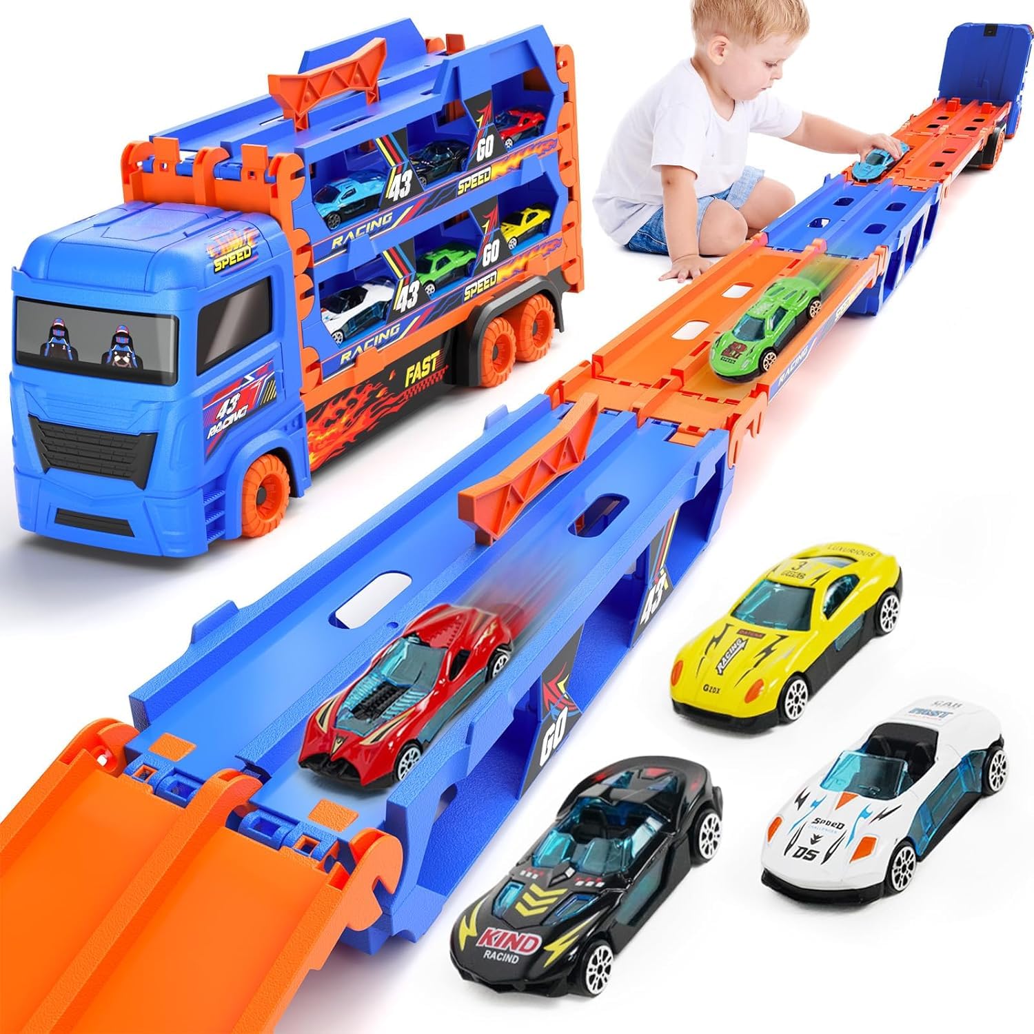 Mega Transporter - 9-in-1-Rennspaß - Transformierbarer Spielzeug-LKW | Pädagogisches Holzspielzeug von Mein Kleines Baby
