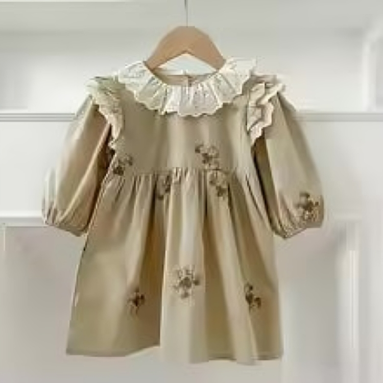 Mini Fashion™ - Bequem&Stylisch - Frühling Strampelkleider Kinder Kleid - Beige/grün / 80 (12 Monate) | Pädagogisches Holzspielzeug von Mein Kleines Baby