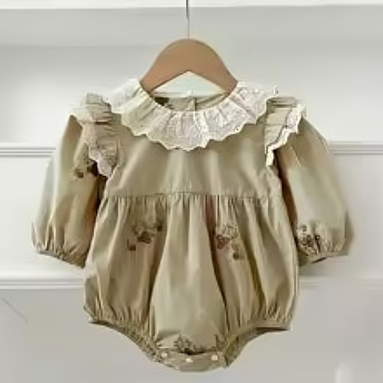 Mini Fashion™ - Bequem&Stylisch - Frühling Strampelkleider Kinder Strampler - Beige/grün / 100 (3 Jahre) | Pädagogisches Holzspielzeug von Mein Kleines Baby
