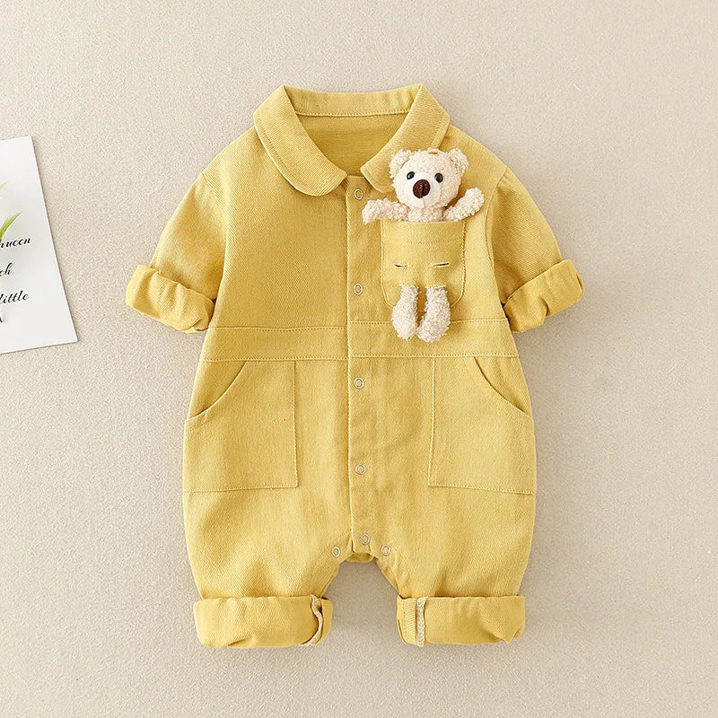 Mini Fashion™ - Bequem und stilvoll - Denim Jumpsuit Gelb / 73 (6-9 Monate) | Pädagogisches Holzspielzeug von Mein Kleines Baby