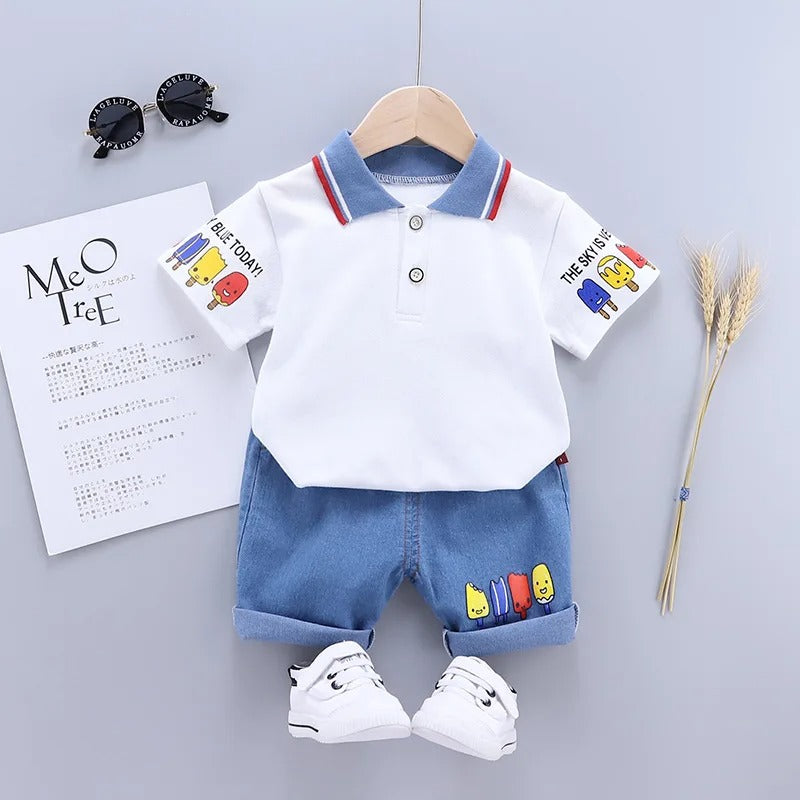Mini Fashion™ - Bequem und weich - Sommerset für Jungen Weiß / 90 | Pädagogisches Holzspielzeug von Mein Kleines Baby
