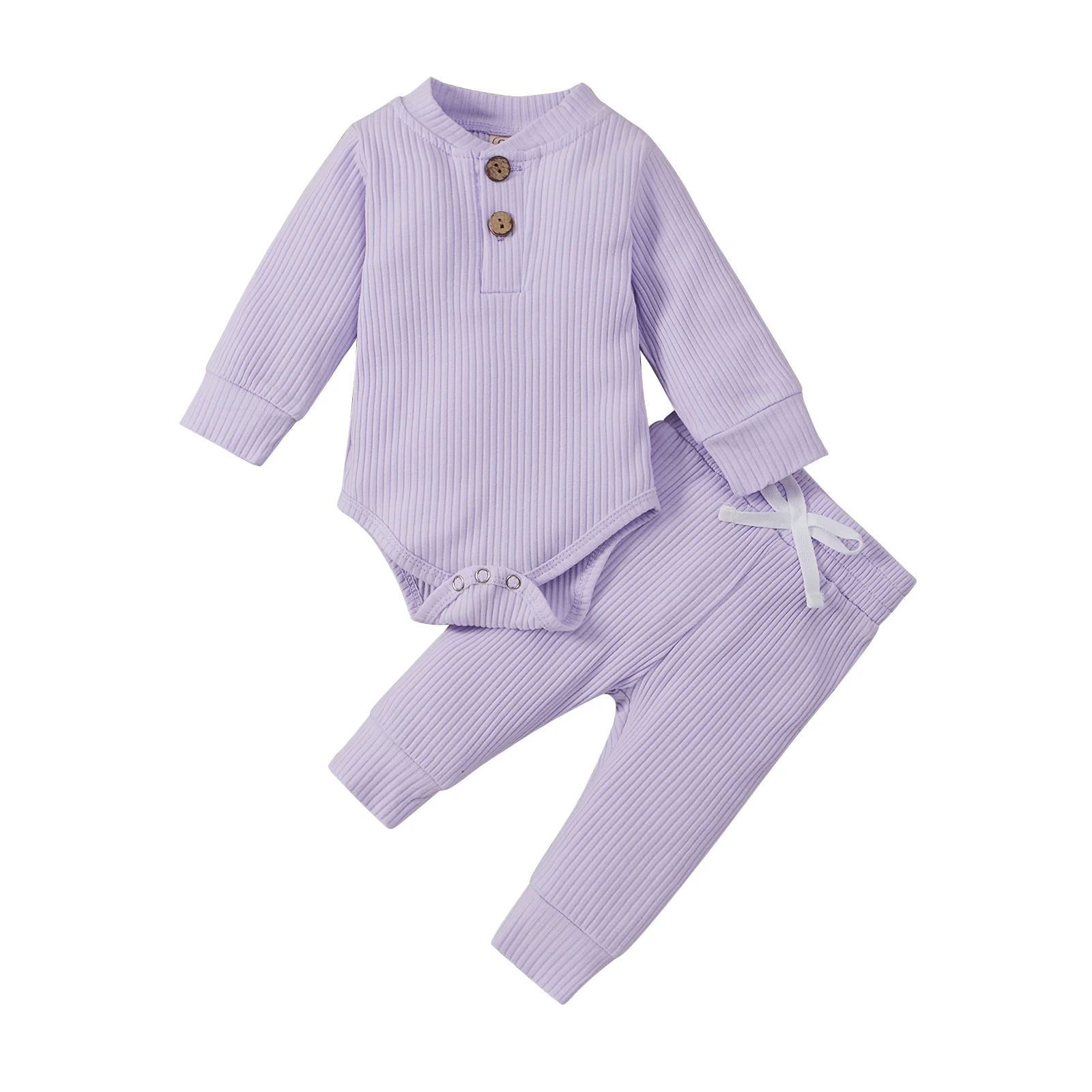 Mini Fashion™ – Bequemes Babykleid-Set Lila / 60 (0-3 Monate) | Pädagogisches Holzspielzeug von Mein Kleines Baby