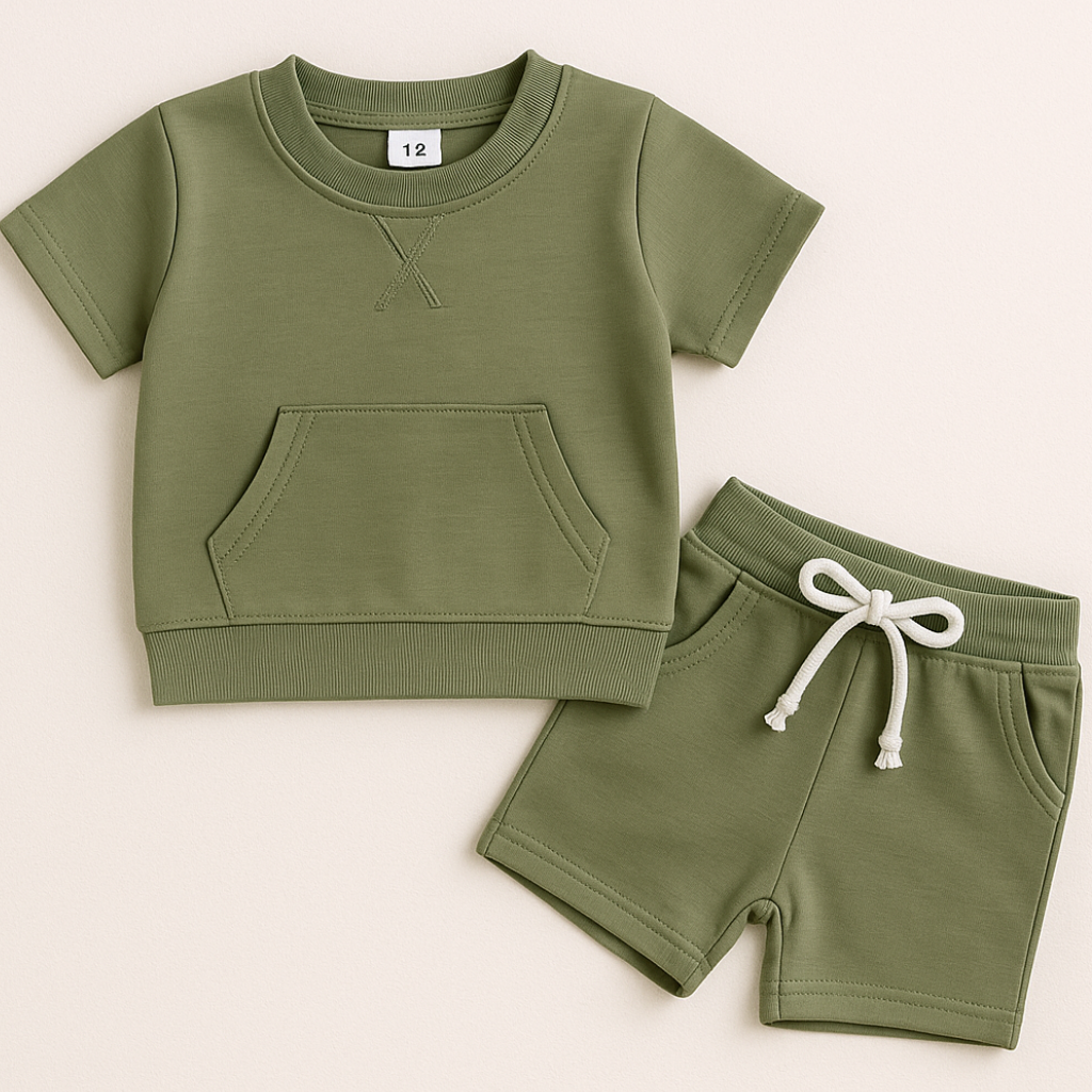 Mini Fashion™ - Cool&Komfortabel - Pouch Kleinkind Set Olivgrün / 80 (9-12 Monate) | Pädagogisches Holzspielzeug von Mein Kleines Baby