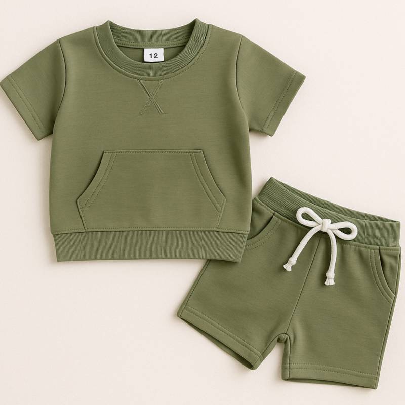 Mini Fashion™ - Cool&Komfortabel - Pouch Kleinkind Set Olivgrün / 80 (9-12 Monate) | Pädagogisches Holzspielzeug von Mein Kleines Baby