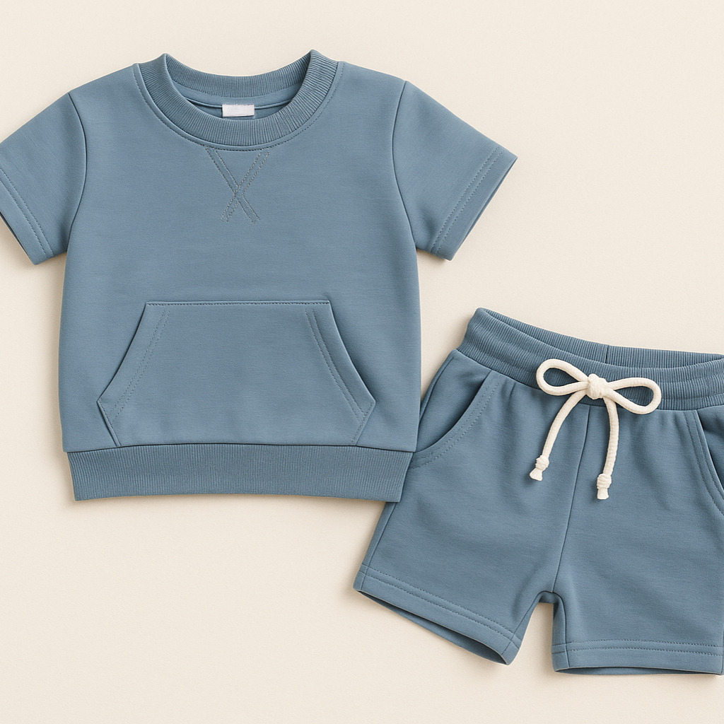 Mini Fashion™ - Cool&Komfortabel - Pouch Kleinkind Set Staubblau / 86 (12-18 Monate) | Pädagogisches Holzspielzeug von Mein Kleines Baby