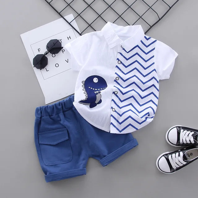 Mini Fashion™ - Dino Shirt - Mit Hose Weiß / 100 (3 Jahre) | Pädagogisches Holzspielzeug von Mein Kleines Baby
