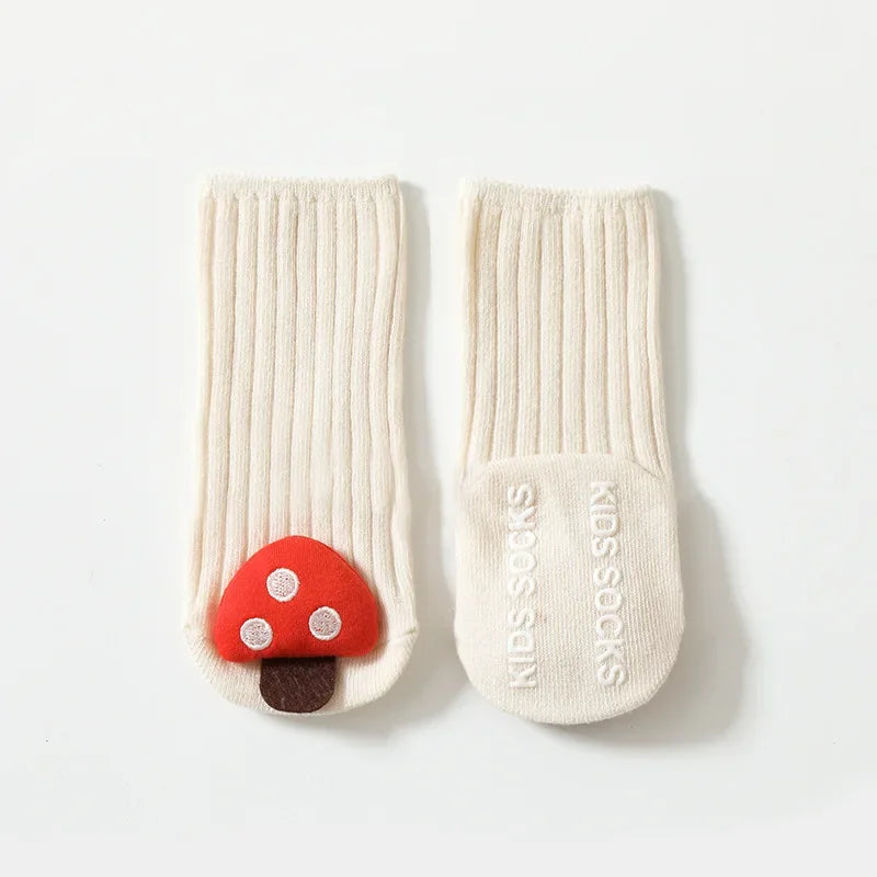 Mini Fashion™ - Easy Flip - Hohe/niedrige Anti-Rutsch-Socken Weiß - Pilz / S (6-12 Monate) | Pädagogisches Holzspielzeug von Mein Kleines Baby