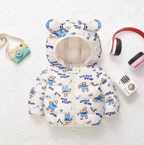 Mini Fashion™ - Forårsjakke med hætte i polyester Hvid - Little Star Pattern / 80 (9-12 måneder) | Pädagogisches Holzspielzeug von Mein Kleines Baby