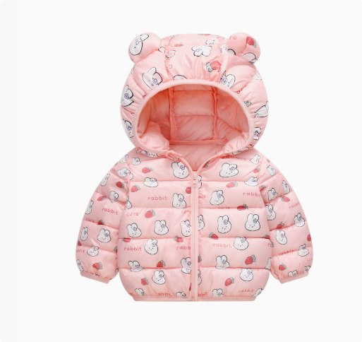 Mini Fashion™ - Forårsjakke med hætte i polyester Pink Rabbit / 110 (5-6 år) | Pädagogisches Holzspielzeug von Mein Kleines Baby