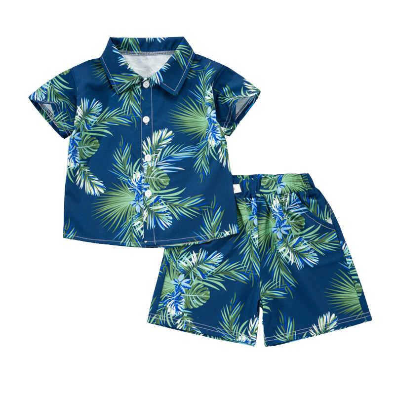 Mini Fashion™ - Frisch und fröhlich - Florales Set für Jungen Blaue Palmenbrise / 90 (1-2 Jahre) | Pädagogisches Holzspielzeug von Mein Kleines Baby