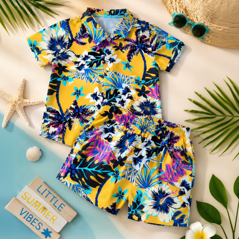 Mini Fashion™ - Frisch und fröhlich - Florales Set für Jungen Gelb / 120 (4-5 Jahre) | Pädagogisches Holzspielzeug von Mein Kleines Baby