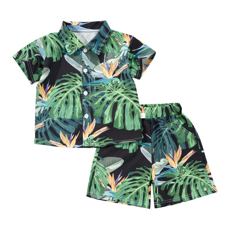 Mini Fashion™ - Frisch und fröhlich - Florales Set für Jungen Schwarz Grün Dschungel / 100 (2-3 Jahre) | Pädagogisches Holzspielzeug von Mein Kleines Baby