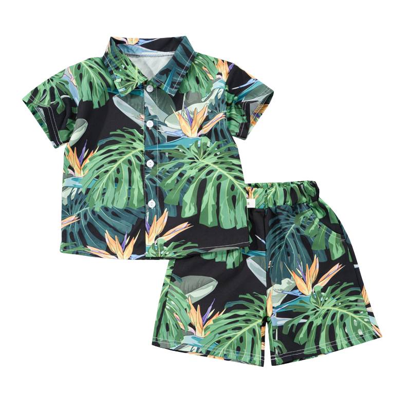 Mini Fashion™ - Frisch und fröhlich - Florales Set für Jungen Schwarz Grün Dschungel / 110 (3-4 Jahre) | Pädagogisches Holzspielzeug von Mein Kleines Baby