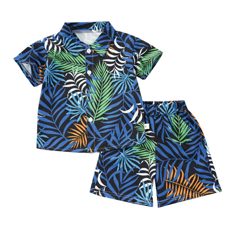 Mini Fashion™ - Frisk og munter - Blomstret drengesæt Midnats Tropisk Blå / 90 (1-2 år) | Pädagogisches Holzspielzeug von Mein Kleines Baby
