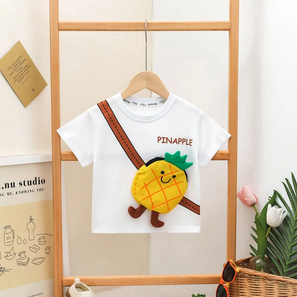 Mini Fashion™ - Frugtagtigt look - T-shirt Hvid - Ananas / 100 (2-3 år) | Pädagogisches Holzspielzeug von Mein Kleines Baby