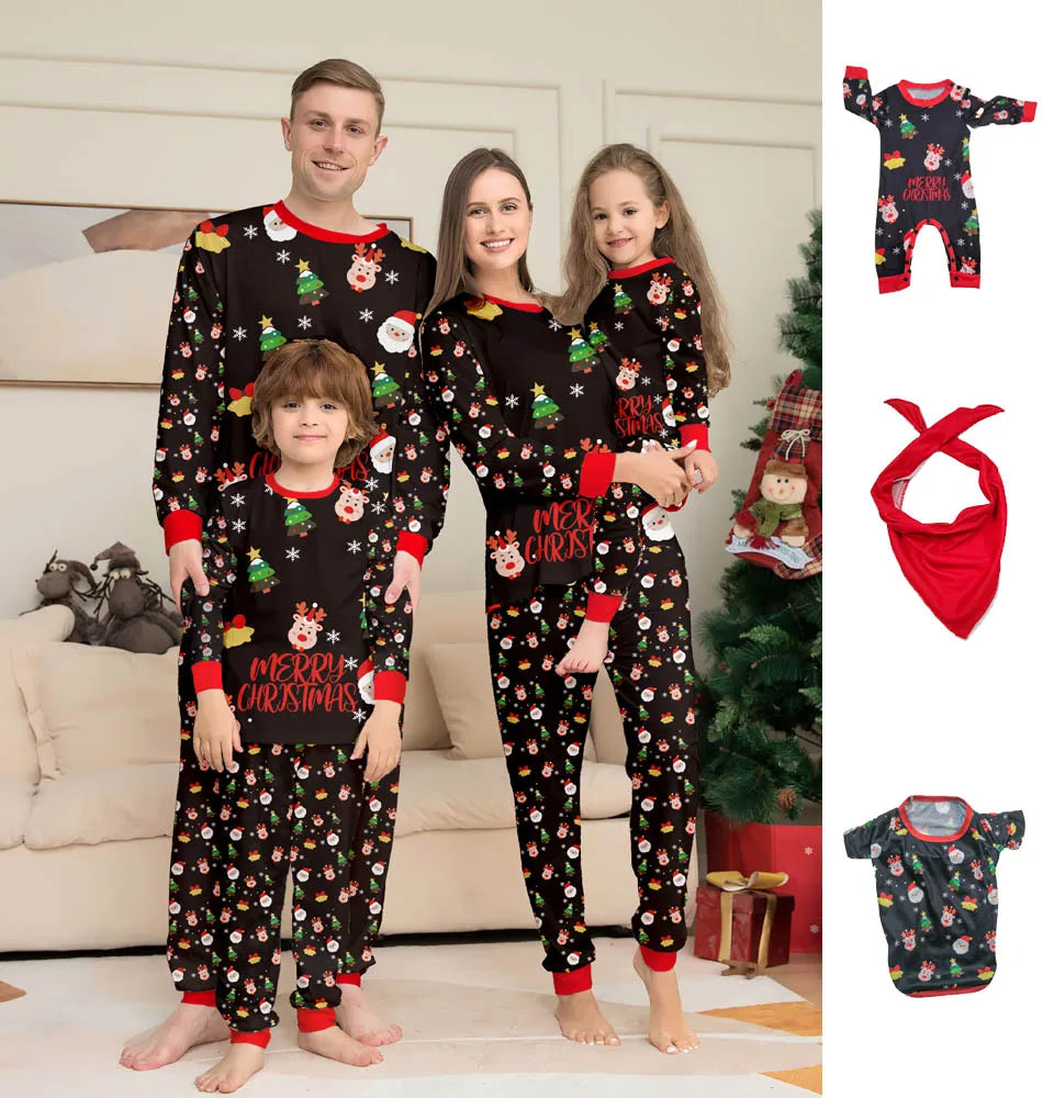 Mini Fashion™ - Für Familie + Haustier - Weihnachtspyjamas Schwarz / Kinder 130 (5-6 Jahre) | Pädagogisches Holzspielzeug von Mein Kleines Baby