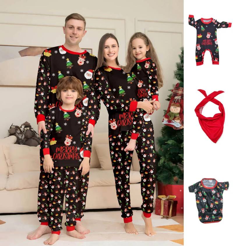 Mini Fashion™ - Für Familie + Haustier - Weihnachtspyjamas Schwarz / Kinder 130 (5-6 Jahre) | Pädagogisches Holzspielzeug von Mein Kleines Baby