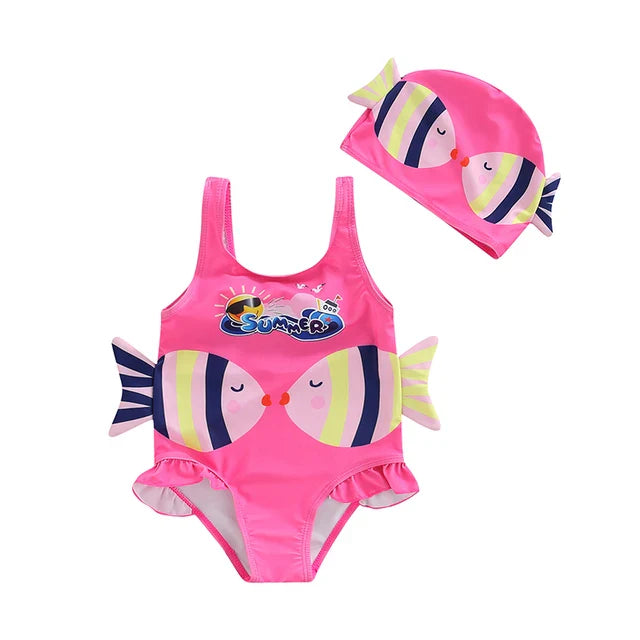 Mini Fashion™ - Fun Fish Print - Mädchen-Badeanzug Rosa / 86 (12-18 Monate) | Pädagogisches Holzspielzeug von Mein Kleines Baby