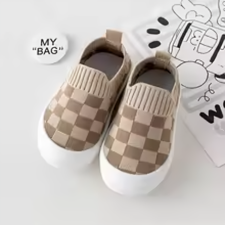 Mini Fashion™ - Geblocktes Muster - Flexibler Schlupfschuh Braun-beige / 20/21 (9-12 Monate) | Pädagogisches Holzspielzeug von Mein Kleines Baby