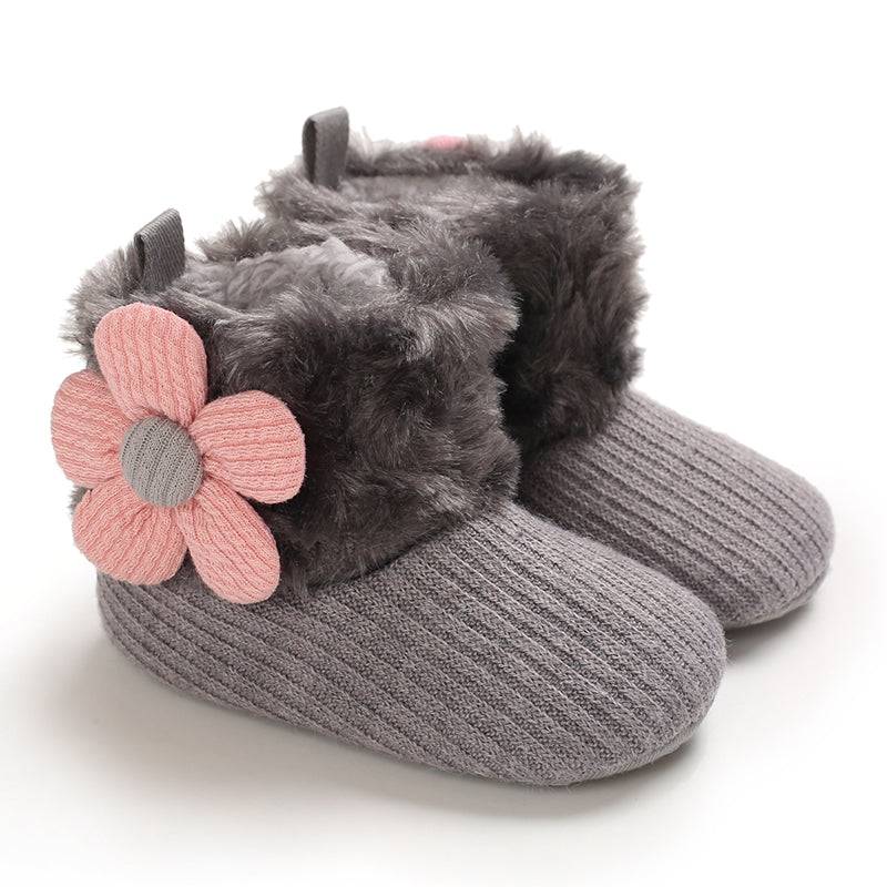 Mini Fashion™ - Immer warme Füße - Kinder-Winterschuhe Grau - Rosa Blume / 16 (0-6 Monate) | Pädagogisches Holzspielzeug von Mein Kleines Baby