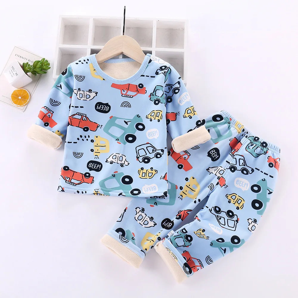 Mini Fashion™ - Kinder Cartoon Fleece Pyjama Blau - Autos / Größe 120 (5-6 Jahre) | Pädagogisches Holzspielzeug von Mein Kleines Baby