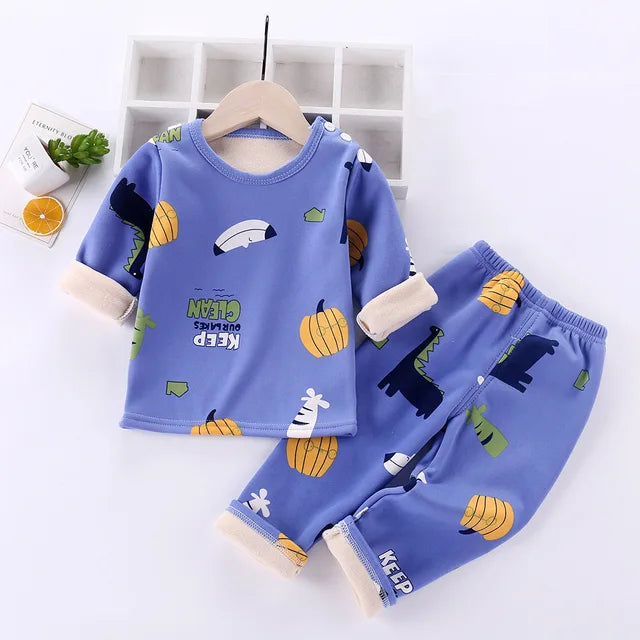 Mini Fashion™ - Kinder Cartoon Fleece Pyjama Blau - Obst / Größe 90 (2-3 Jahre) | Pädagogisches Holzspielzeug von Mein Kleines Baby
