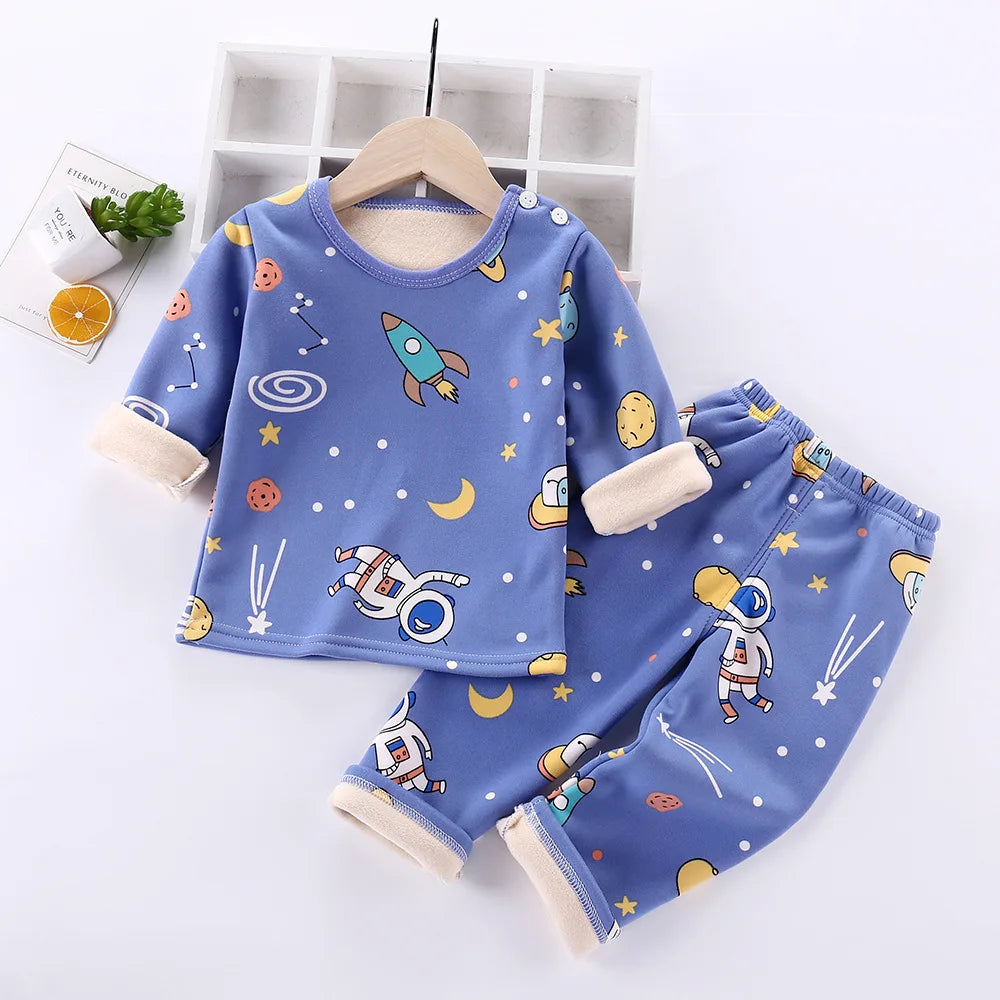Mini Fashion™ - Kinder Cartoon Fleece Pyjama Blau - Weltraum / Größe 80 (12-18 Monate) | Pädagogisches Holzspielzeug von Mein Kleines Baby