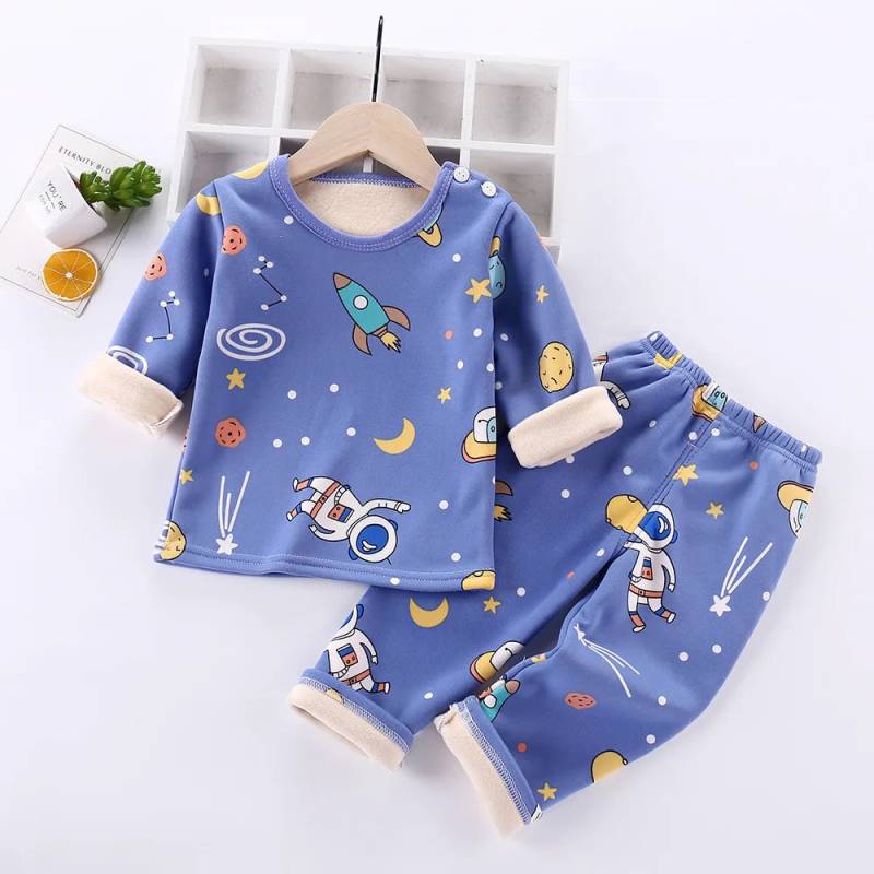 Mini Fashion™ - Kinder Cartoon Fleece Pyjama Blau - Weltraum / Größe 80 (12-18 Monate) | Pädagogisches Holzspielzeug von Mein Kleines Baby