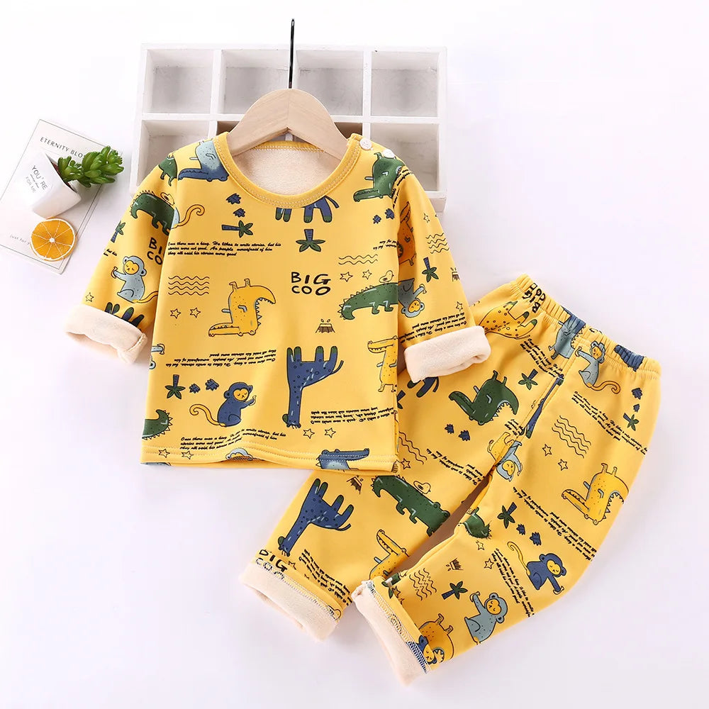 Mini Fashion™ - Kinder Cartoon Fleece Pyjama Gelb - Dinosaurier / Größe 110 (4-5 Jahre) | Pädagogisches Holzspielzeug von Mein Kleines Baby