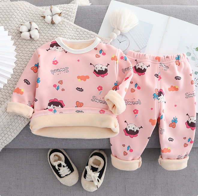 Mini Fashion™ - Kinder Cartoon Fleece Pyjama Rosa – Blumenbär / Größe 130 (6-7 Jahre) | Pädagogisches Holzspielzeug von Mein Kleines Baby