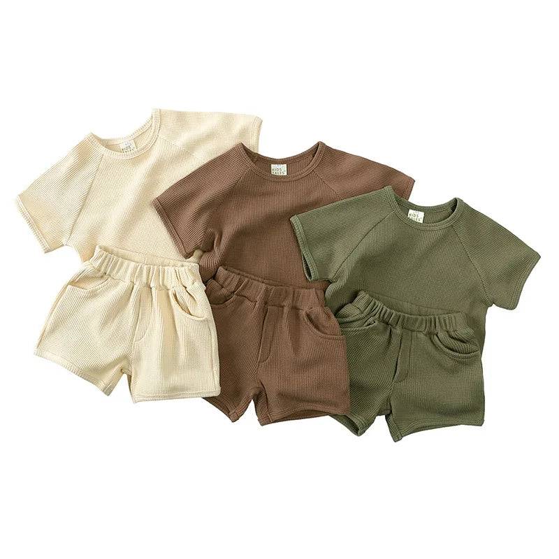 Mini Fashion™ - Kleidungsset aus Rippstoff für den Sommer Beige / 130 (8-9 Jahre) | Pädagogisches Holzspielzeug von Mein Kleines Baby