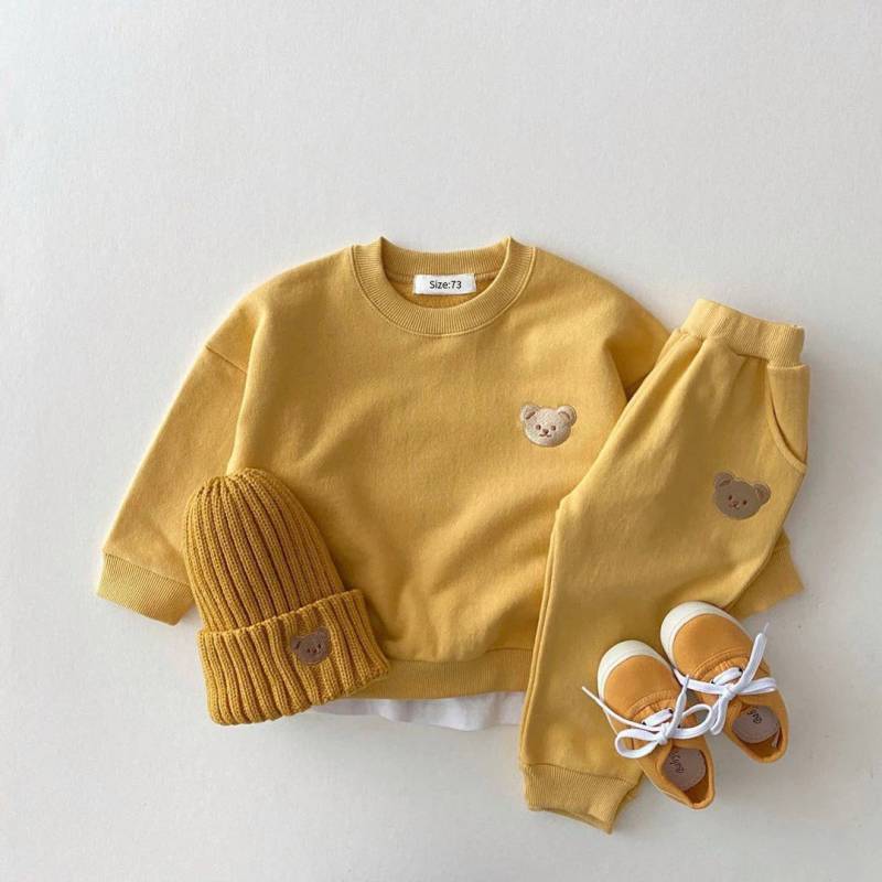Mini Fashion™ - Kleinkind Bären-Trainingsanzug Gelb / 80 (9-12 Monate) / Ja | Pädagogisches Holzspielzeug von Mein Kleines Baby