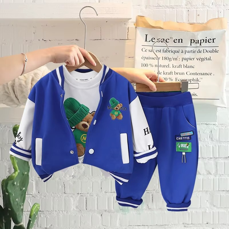 Mini Fashion™ - Kleinkind&Abenteuer - 3-teiliges Bekleidungsset Blauer Baseball-Bär / 90 (2 Jahre) | Pädagogisches Holzspielzeug von Mein Kleines Baby