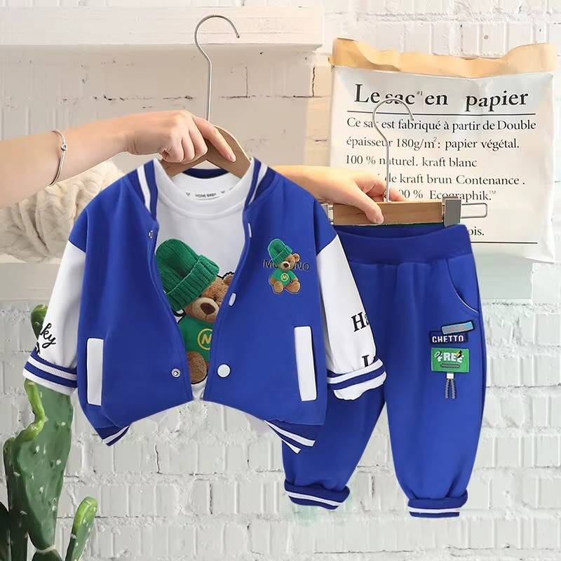 Mini Fashion™ - Kleinkind&Abenteuer - 3-teiliges Bekleidungsset Blauer Baseball-Bär / 90 (2 Jahre) | Pädagogisches Holzspielzeug von Mein Kleines Baby