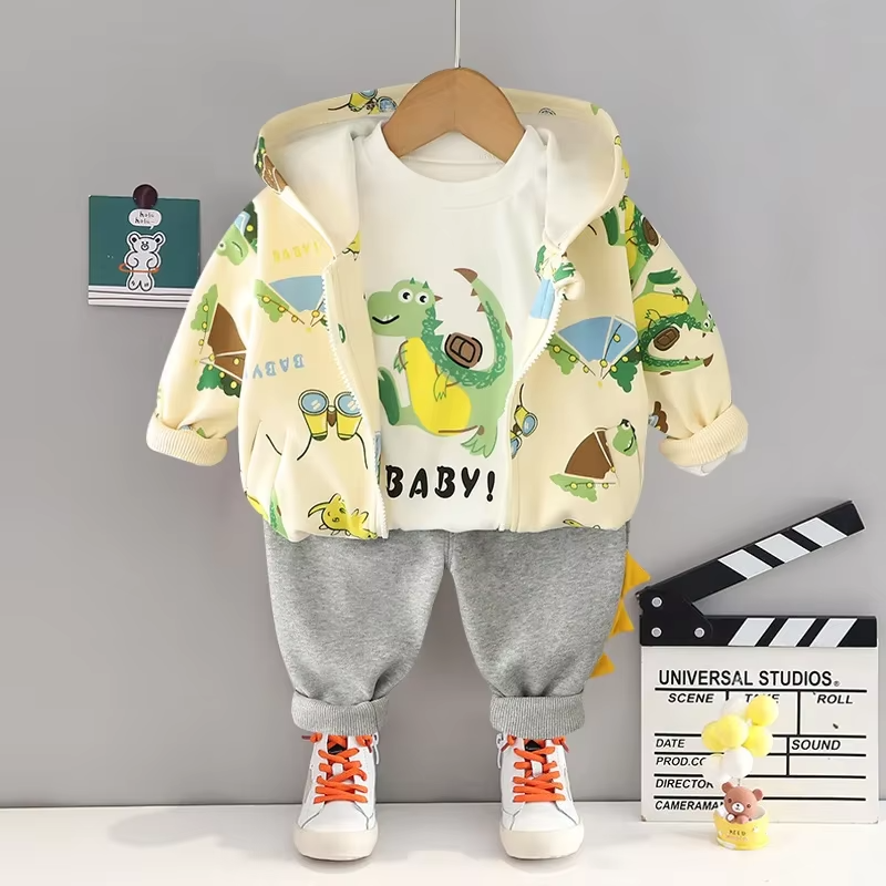 Mini Fashion™ - Kleinkind&Abenteuer - 3-teiliges Bekleidungsset Dino Beige / 100 (3 Jahre) | Pädagogisches Holzspielzeug von Mein Kleines Baby
