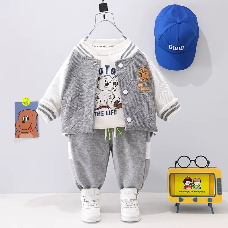 Mini Fashion™ - Kleinkind&Abenteuer - 3-teiliges Bekleidungsset Grauer Baseball / 110 (4 Jahre) | Pädagogisches Holzspielzeug von Mein Kleines Baby