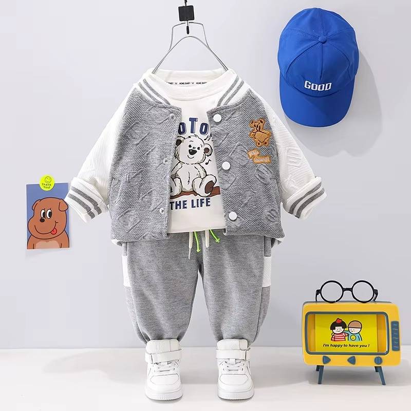 Mini Fashion™ - Kleinkind&Abenteuer - 3-teiliges Bekleidungsset Grauer Baseball / 110 (4 Jahre) | Pädagogisches Holzspielzeug von Mein Kleines Baby