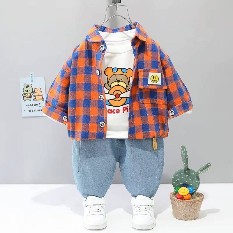 Mini Fashion™ - Kleinkind&Abenteuer - 3-teiliges Bekleidungsset Rot/Blau kariert / 100 (3 Jahre) | Pädagogisches Holzspielzeug von Mein Kleines Baby