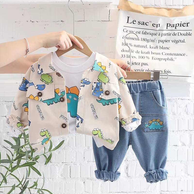 Mini Fashion™ - Kleinkind & Abenteuer - 3-teiliges Bekleidungsset Weißer Dino / 110 (4 Jahre) | Pädagogisches Holzspielzeug von Mein Kleines Baby