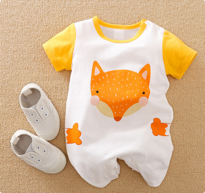 Mini Fashion™ - Komfort für jede Nacht - Kurzärmeliger Pyjama-Body 66 (4-6 Monate) / Frohe Füchse | Pädagogisches Holzspielzeug von Mein Kleines Baby