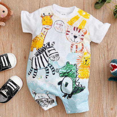 Mini Fashion™ - Komfort für jede Nacht - Kurzärmeliger Pyjama-Body 73 (6-9 Monate) / Safari-Freunde | Pädagogisches Holzspielzeug von Mein Kleines Baby